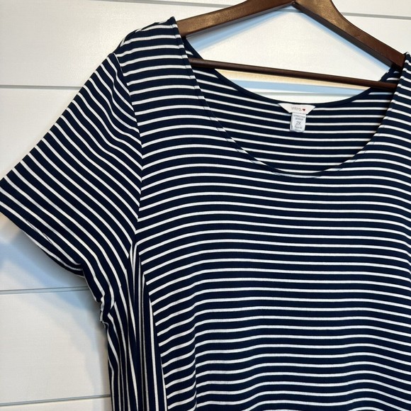 Intro Woman Dress 2X Navy Blue White Stripe Stretch Short Sleeve Nautical XXL - Picture 3 of 6